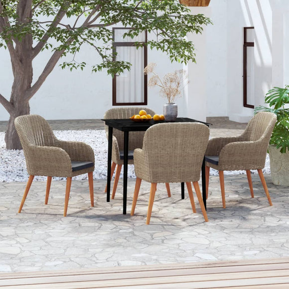 NNEVL 5 Piece Garden Dining Set with Cushions Brown