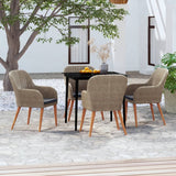NNEVL 5 Piece Garden Dining Set with Cushions Brown