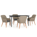 NNEVL 5 Piece Garden Dining Set with Cushions Brown