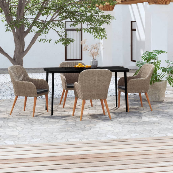 NNEVL 5 Piece Garden Dining Set with Cushions Brown
