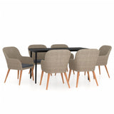 NNEVL 7 Piece Garden Dining Set with Cushions Brown