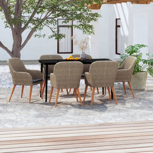 NNEVL 7 Piece Garden Dining Set with Cushions Brown