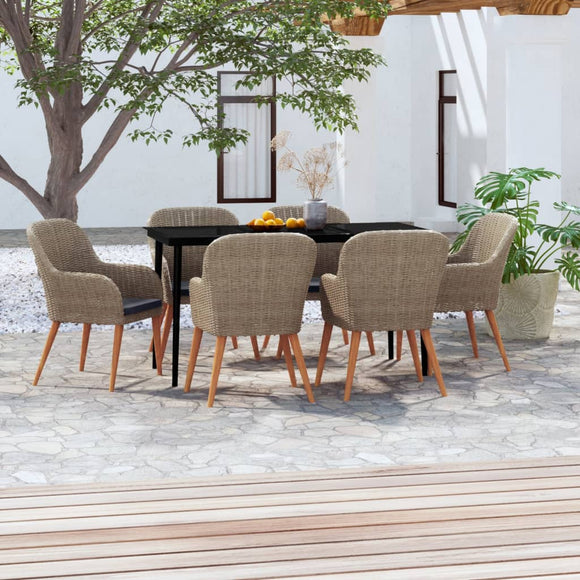 NNEVL 7 Piece Garden Dining Set with Cushions Brown