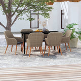 NNEVL 7 Piece Garden Dining Set with Cushions Brown