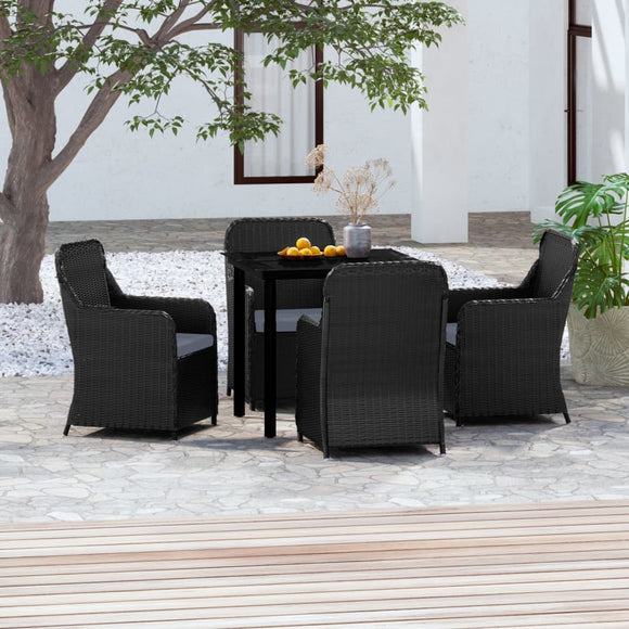 NNEVL 5 Piece Garden Dining Set with Cushions Black