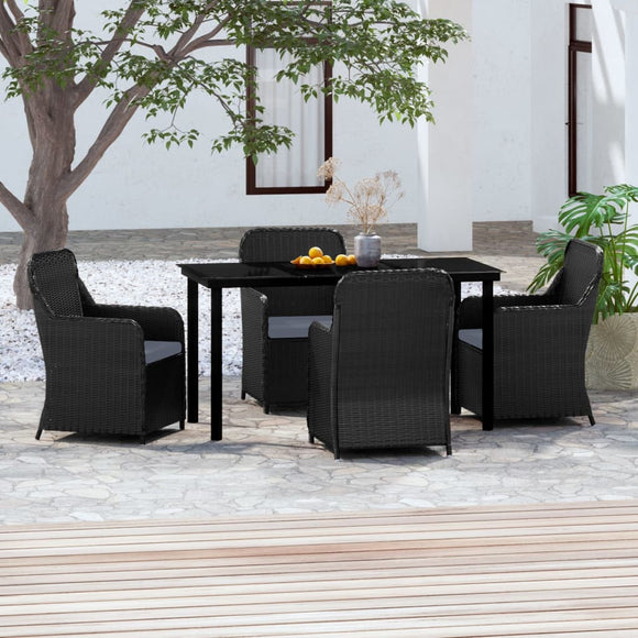 NNEVL 5 Piece Garden Dining Set with Cushions Black