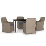 NNEVL 5 Piece Garden Dining Set with Cushions Brown