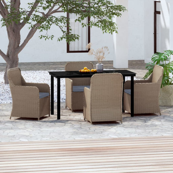 NNEVL 5 Piece Garden Dining Set with Cushions Brown