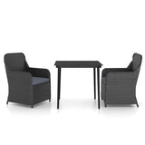 NNEVL 3 Piece Garden Dining Set with Cushions Black