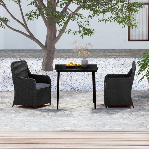 NNEVL 3 Piece Garden Dining Set with Cushions Black