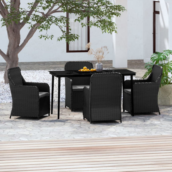 NNEVL 5 Piece Garden Dining Set with Cushions Black
