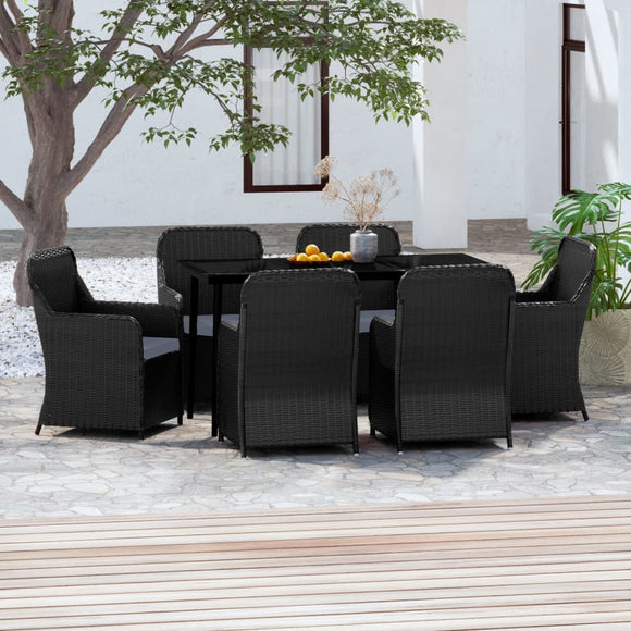 NNEVL 7 Piece Garden Dining Set with Cushions Black