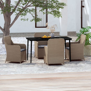 NNEVL 5 Piece Garden Dining Set with Cushions Brown