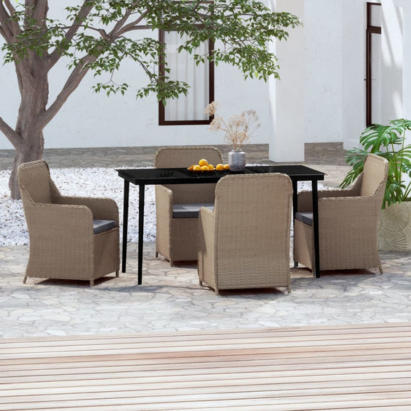 NNEVL 5 Piece Garden Dining Set with Cushions Brown