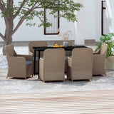 NNEVL 7 Piece Garden Dining Set with Cushions Brown