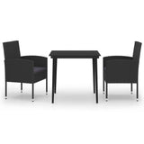NNEVL 3 Piece Garden Dining Set Black
