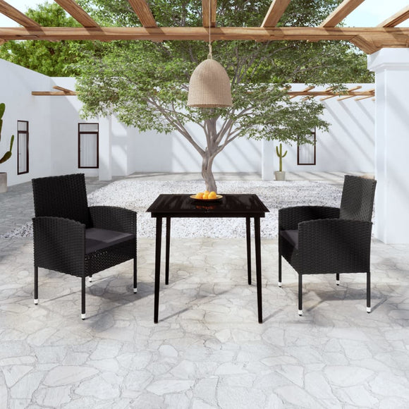 NNEVL 3 Piece Garden Dining Set Black
