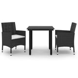 NNEVL 3 Piece Garden Dining Set Poly Rattan and Glass