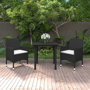 NNEVL 3 Piece Garden Dining Set Poly Rattan and Glass