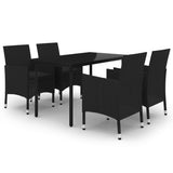 NNEVL 5 Piece Garden Dining Set Poly Rattan and Glass