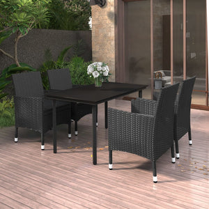 NNEVL 5 Piece Garden Dining Set Poly Rattan and Glass