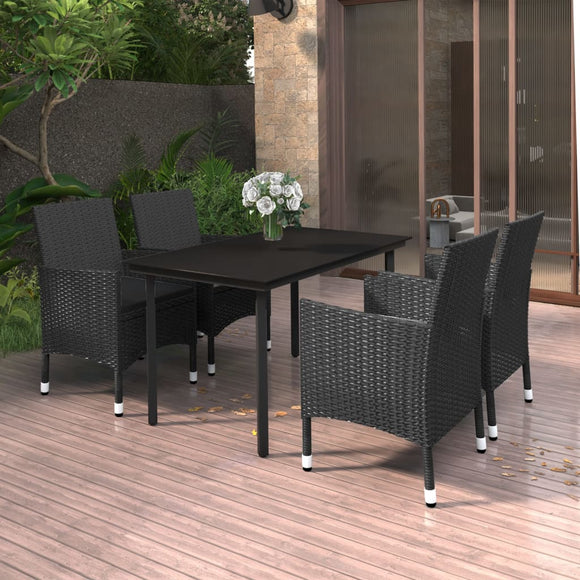 NNEVL 5 Piece Garden Dining Set Poly Rattan and Glass