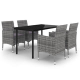 NNEVL 5 Piece Garden Dining Set Poly Rattan and Glass