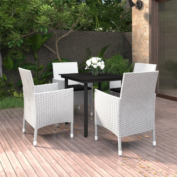 NNEVL 5 Piece Garden Dining Set Poly Rattan and Glass