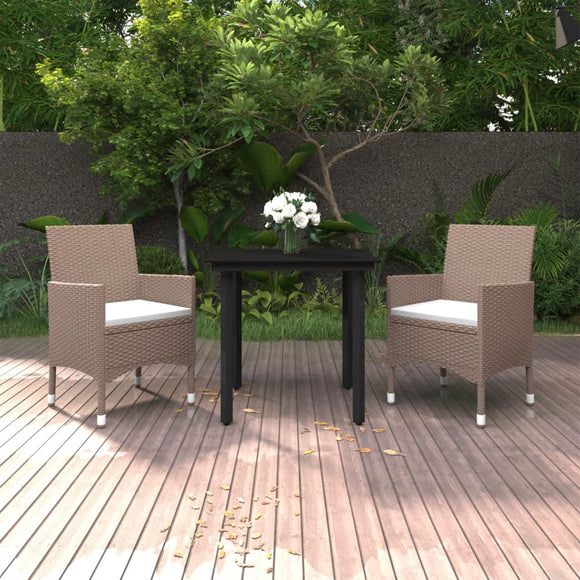 NNEVL 3 Piece Garden Dining Set Poly Rattan and Glass