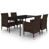 NNEVL 5 Piece Garden Dining Set with Cushions Poly Rattan and Glass