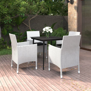 NNEVL 5 Piece Garden Dining Set with Cushions Poly Rattan and Glass