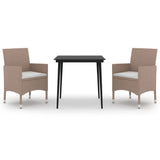NNEVL 3 Piece Garden Dining Set with Cushions Poly Rattan and Glass