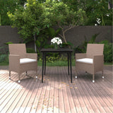 NNEVL 3 Piece Garden Dining Set with Cushions Poly Rattan and Glass