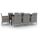 NNEVL 9 Piece Garden Dining Set with Cushions Poly Rattan and Glass