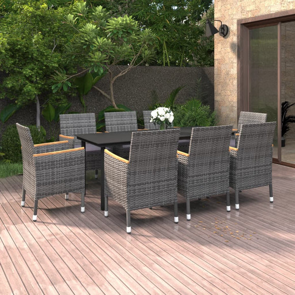 NNEVL 9 Piece Garden Dining Set with Cushions Poly Rattan and Glass