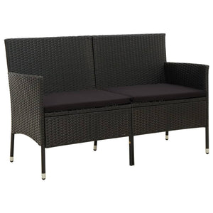 NNEVL 3-Seater Garden Sofa with Cushion Black Poly Rattan