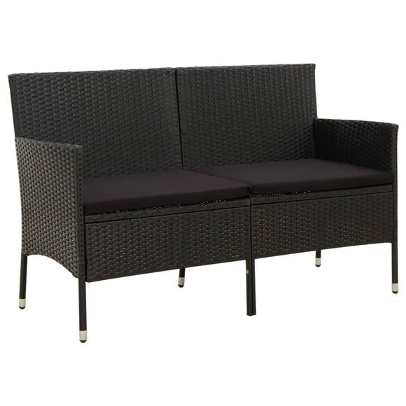 NNEVL 3-Seater Garden Sofa with Cushion Black Poly Rattan