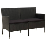 NNEVL 3-Seater Garden Sofa with Cushion Black Poly Rattan