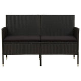 NNEVL 3-Seater Garden Sofa with Cushion Black Poly Rattan