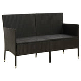 NNEVL 3-Seater Garden Sofa with Cushion Black Poly Rattan
