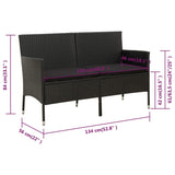 NNEVL 3-Seater Garden Sofa with Cushion Black Poly Rattan