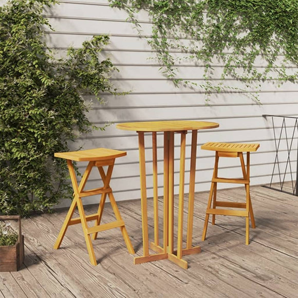 NNEVL 3 Piece Folding Bar Set Solid Wood Teak
