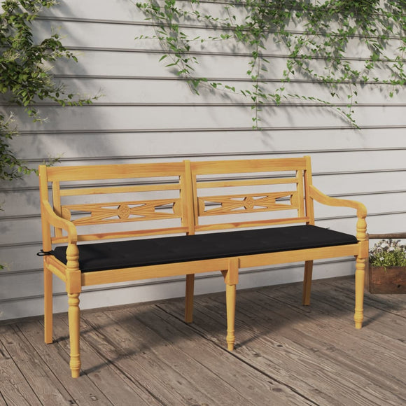 NNEVL Batavia Bench with Black Cushion 150 cm Solid Wood Teak