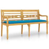 NNEVL Batavia Bench with Light Blue Cushion 150 cm Solid Wood Teak