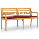 NNEVL Batavia Bench with Wine Red Cushion 150 cm Solid Wood Teak