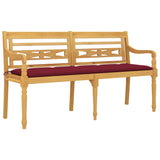 NNEVL Batavia Bench with Wine Red Cushion 150 cm Solid Wood Teak