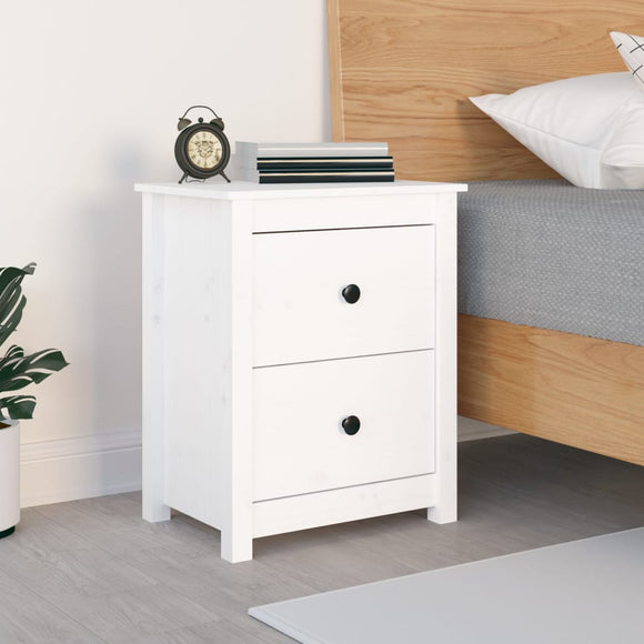 NNEVL Bedside Cabinet White 50x35x61.5 cm Solid Wood Pine