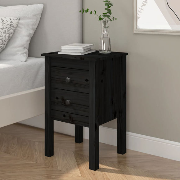 NNEVL Bedside Cabinet Black 40x35x61.5 cm Solid Wood Pine