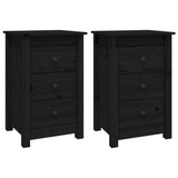 NNEVL Bedside Cabinets 2 pcs Black 40x35x61.5 cm Solid Wood Pine