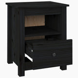 NNEVL Bedside Cabinet Black 40x35x49 cm Solid Wood Pine